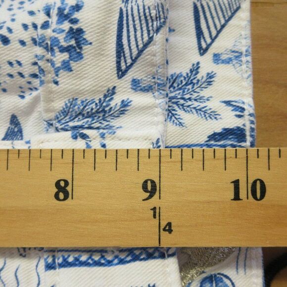TOMMY BAHAMA DENIM White Blue Printed Jean Shorts 27 Tropical Palm Trees Sailing - Picture 13 of 15